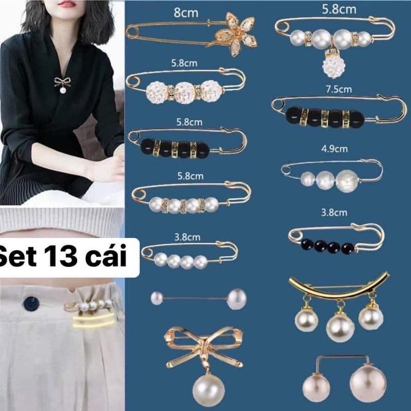 Set 13 Khuy Gim Cài Quần Áo Thu Hẹp Eo,Trang Trí Tạo Kiểu Nhiều Mẫu Nhung