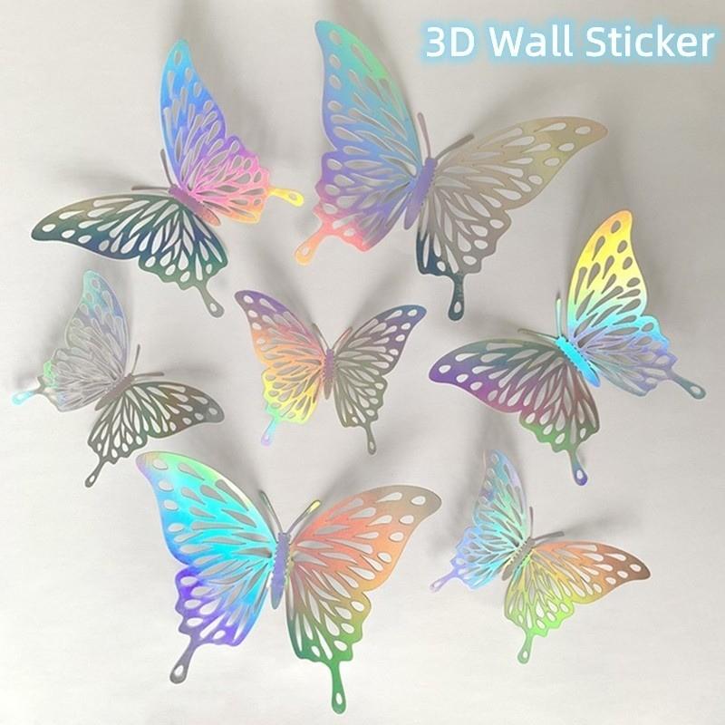 Vinnatsu 12pcs Stiker Dinding Desain Kupu-Kupu  3D Untuk Dekorasi Pesta Pernikahan Butterfly/ Topper cake Akrilik Bronzing Sisipan topper