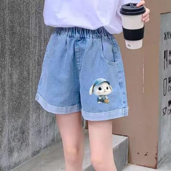 Quần Short Denim, Cho Bé Gái, Hàng Mới Về Mùa Hè 2024, Áo Mặc Bên Ngoài Trẻ Em, Dáng Rộng Vừa Vặn, Vải Denim Mỏng, Thích Hợp Cho Trẻ Em Và Thanh Thiếu Niên, Quần 3