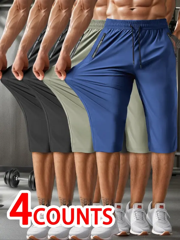 Men's Solid Drawstring Waist Capris Pants, Casual Regular Fit Pocket Track Capris Pants for Summer, Men's Bottoms for Daily Wear, Shorts for Men, Shorts for Summer 6