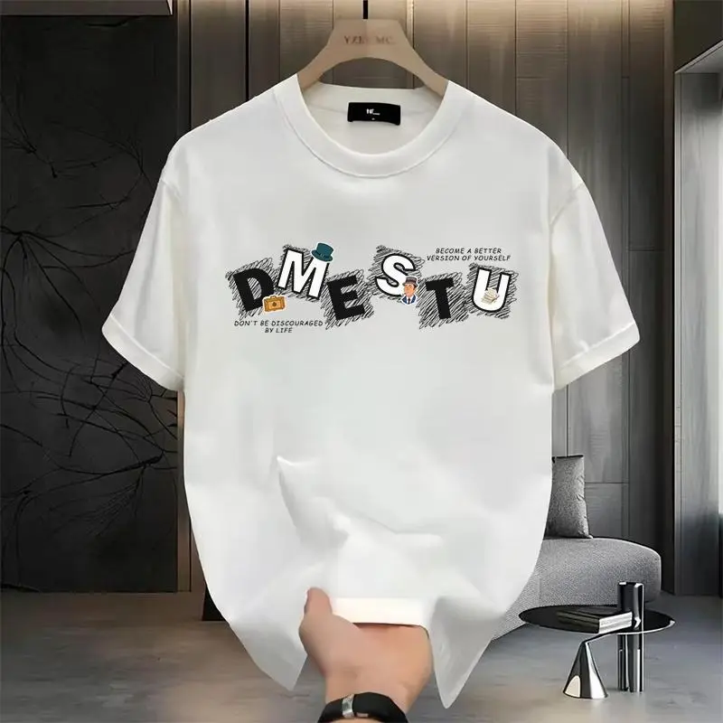 Áo Thun Cotton, Dày, In Chữ Hoạt Hình, Ngắn Tay, Dành Cho Nam Và Nữ, Dáng Rộng Vừa Vặn, Thường Ngày, Thích Hợp Cho Mùa Hè
