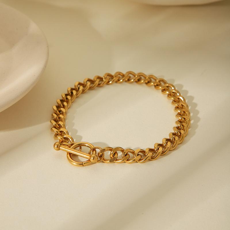 Product Introduction of Trending OT Buckle Stainless Steel round Grinding Cuban Bracelet Simple 18K Gold  Plated Titanium Steel Bracelets for women 9