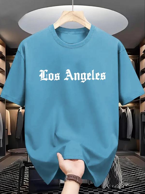 Men's Letter Print Round Neck Tee, Regular Fit Casual Short Sleeve Crew Neck T-Shirt for Summer, Fashion Men's Top for Daily Wear 1