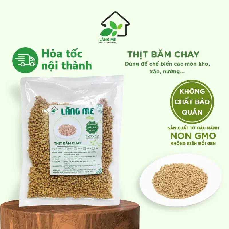 Thịt Bằm Chay, Thịt Chay Khô Ngon Loại 1 Làng Me, chế biến món chay ngon, không chất bảo, không biến đổi gen