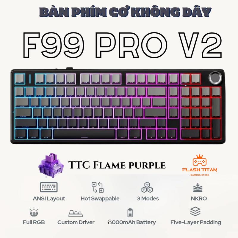 Bàn phím cơ không dây AULA F99 - Hỗ trợ hotswap - LED RGB nhiều chế độ - 3 mode kết nối tiện lợi
