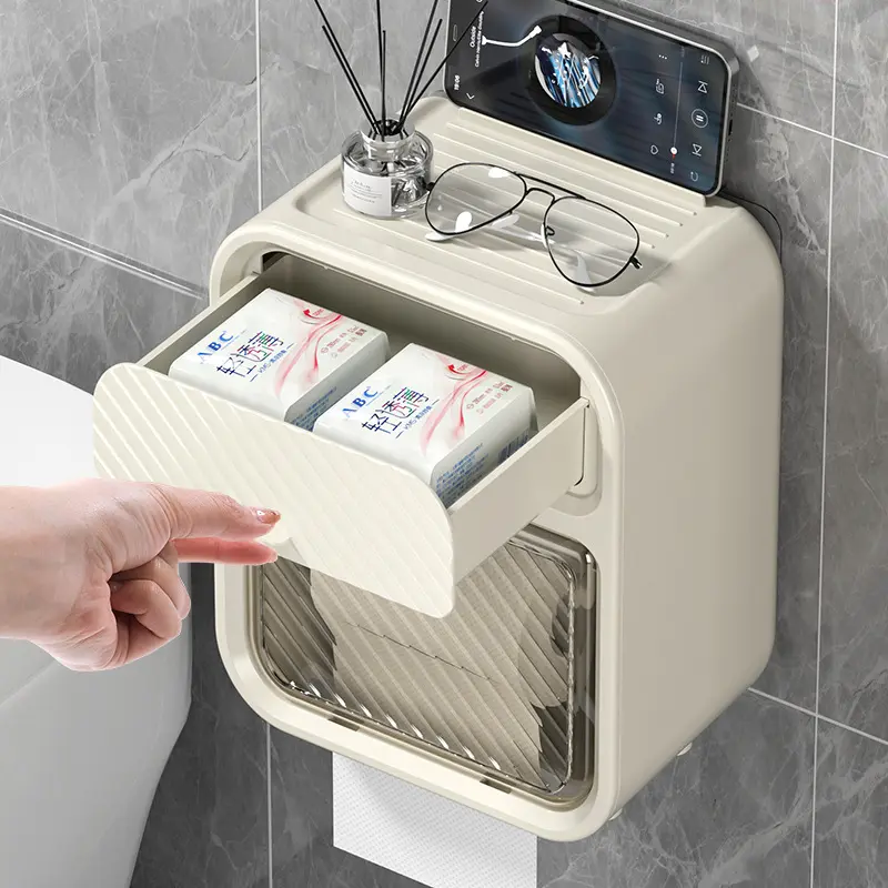 Hộp Đựng Giấy Vệ Sinh 2 Tầng Cao Cấp Hộp Đựng Giấy Hộp Giấy Vệ Sinh Có Kệ Để Điện Thoại(tặng kèm 1 miếng dán) CUAHANGNHASHIN Lắp Ráp 1
