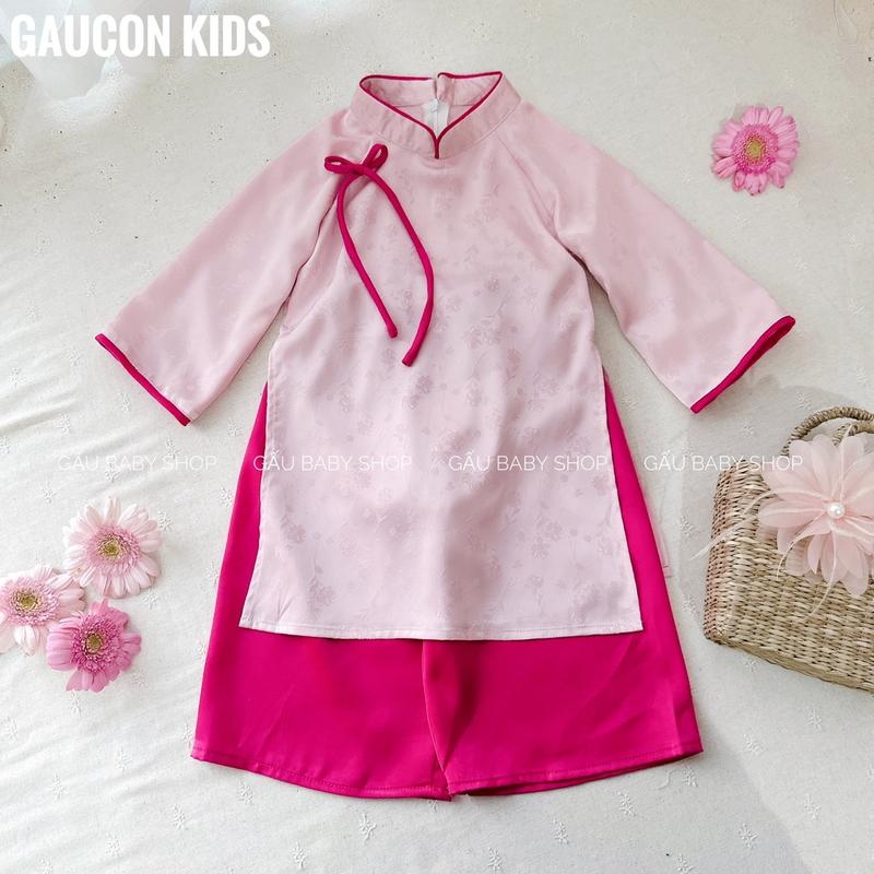 Product Introduction of Áo dài UYỂN NHƯ bé gái chất lụa gấm hoa cao cấp cho bé 8-30kg tặng bờm ngọc trai - B132 7