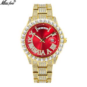 นาฬิกาแบรนด์ MISSFOX ขายในเซาทริโอเอเชีย แฟชั่นฮอต เพชรเต็ม สไตล์ฮิปฮอป ฝังเพชร นาฬิกาผู้ชายปฏิทินวัน Ghost Water เหมาะสำหรับชุดลำลองและธุรกิจ ดีไซน์เรียบหรูเข้าชุดกัน