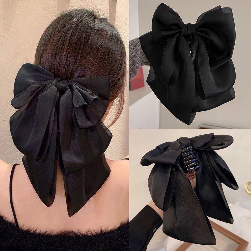 ￼Kẹp ngoặm nơ to kẹp tóc càng cua nơ lớn đuôi ngựa cho nữ nơ tiểu thư công chúa màu đen và đỏ