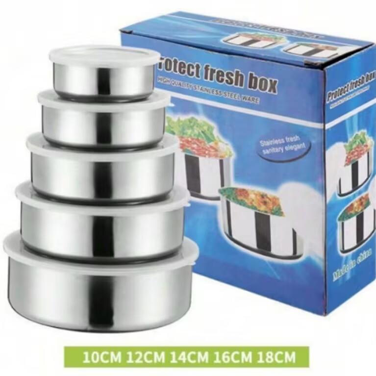 Stainless Steel Protect Fresh Box Set - 5 Bowls with Clear Lids ...