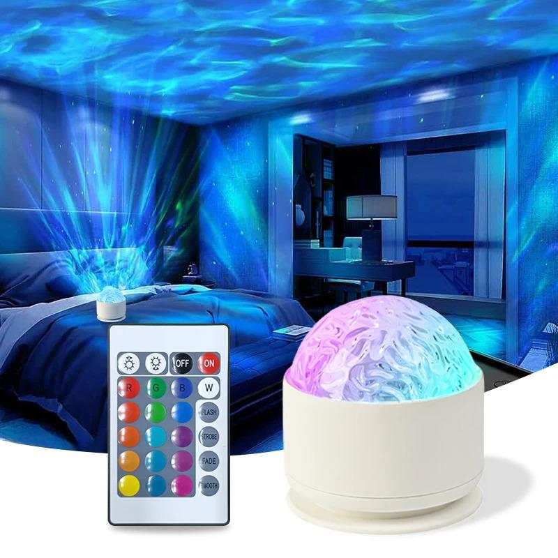 Đèn Ngủ Chiếu Hình RGB, Đèn Máy Chiếu Sóng, Đèn Nước Dần, Có Điều Khiển Từ Xa, Thích Hợp Cho Gia Đình, Phòng, Tiệc Tùng, Trang Trí Giáng Sinh, Ánh Sáng 0