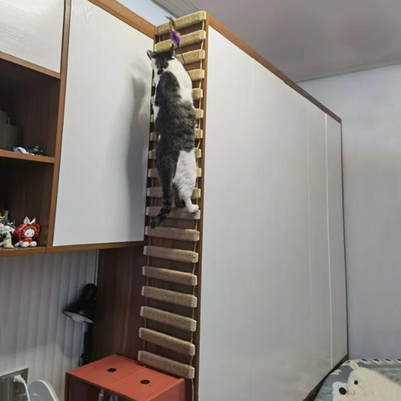 Product Introduction of Multifunction Sisal Sisal Rope Cat Ladder Wood Wear Resistant Cat Step Scratcher Post Wall Mounted Cat Scratcher Shelf Cats Cage 10