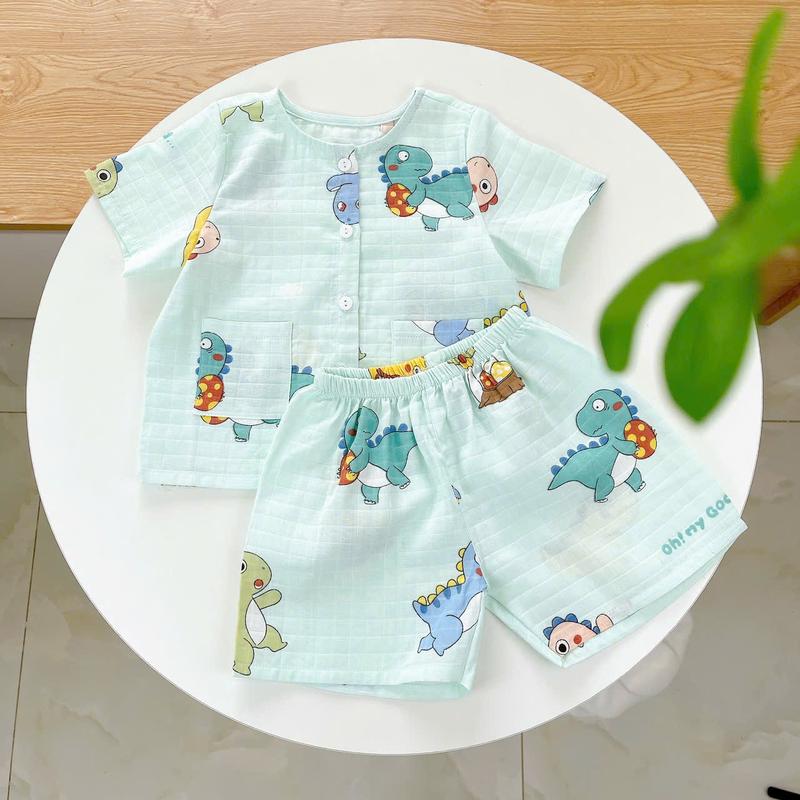 Pijama bé trai tay ngắn quần đùi xô cotton Áo Lá Homewear A105 đồ bộ cộc tay cho bé trai