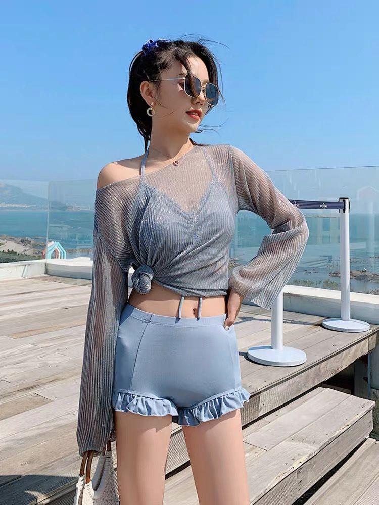 Product Introduction of Women's Swimsuit 2025 New Korean Ins Sexy Three-Piece Set Tummy Control Slimming Gathered Conservative Fairy Style Swimwear 21