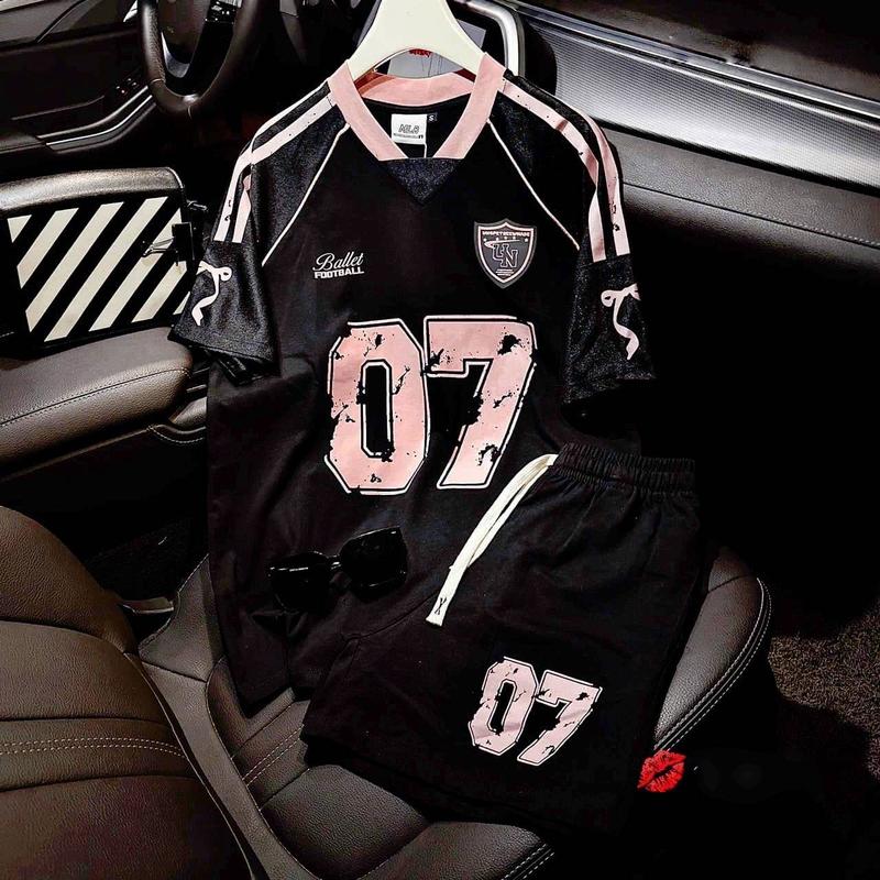 Set Bộ Nữ Thể Thao Số 07 Áo Phông Unisex Phối Mix Quần Đùi Chất Mè Thái Co Giãn Thoải Mái Cực