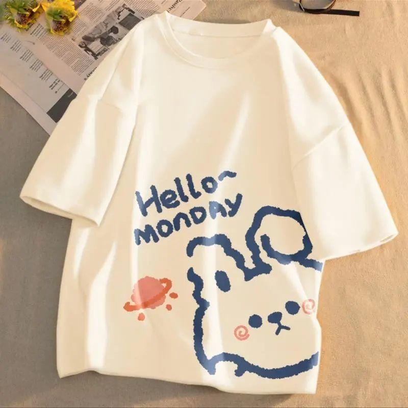 Áo Thun Dáng Rộng Ngoại Cỡ Hàng Mới Về, 100% Cotton, Thích Hợp Cho Học Sinh Nữ, ngắn Tay, Cỡ 32,50 Kg-100,00 Kg, Áo Mùa Xuân-Hè, Hợp Xu hướng, 2024 0