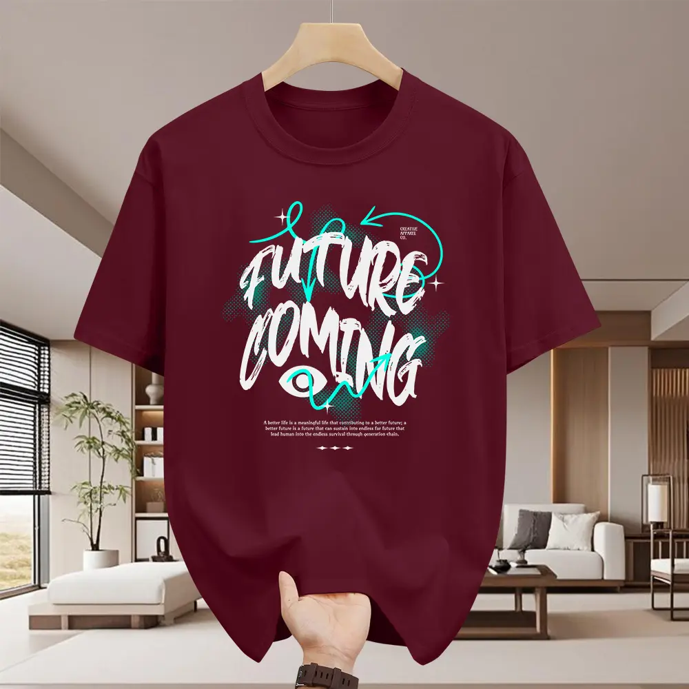 Áo Thun Nam, In Chữ Graffiti Cá Tính, Chất Liệu Cotton Nguyên Chất, Ngắn Tay, Cổ Thuyền