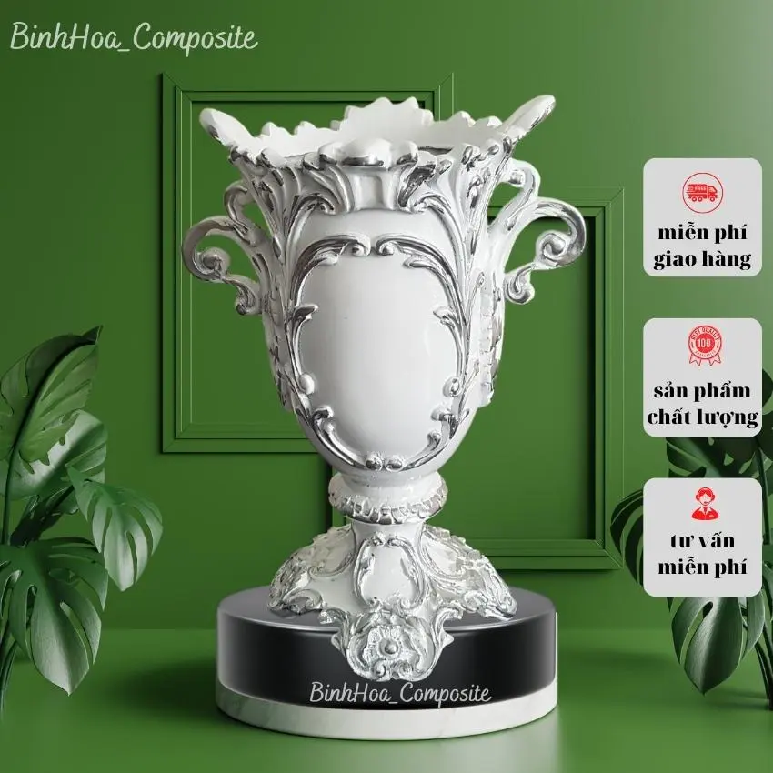 Bình hoa bình lá chất liệu composite mã bh27, lọ cắm hoa cao cấp