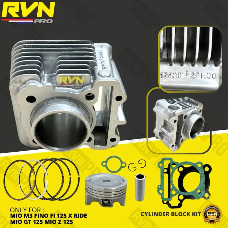 BLOK SEHER BORING BLOCK SEHER CYLINDER BLOK MIO M3 FINO Fi 125 X RIDE 125 MIO GT 125 XRIDE 125 MIO Z 125 MIO S 125 FREEGO ORIGINAL RVN THAILAND 2PH PLUS PISTON KIT SEPAKET FREE PAKING BLOK