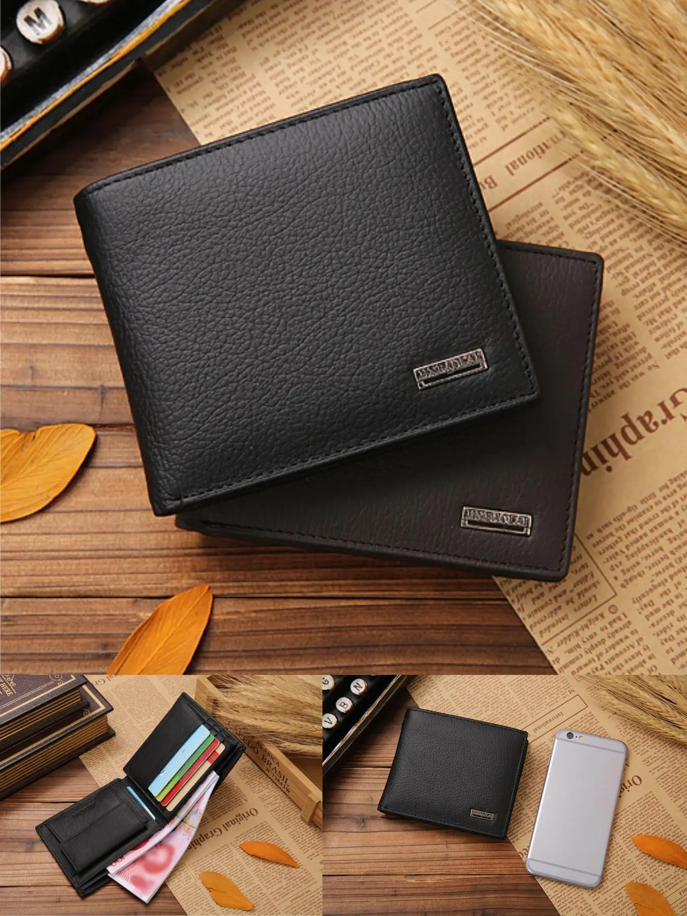 Men's Vintage Wallet, Casual Multi Card Slot Wallet for Men, Simple Style Plain Color Leather Wallet for Daily Use