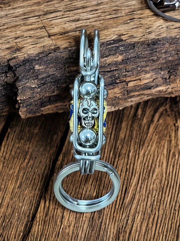 Skull Head Design Keychain, Street Style Steel Wire Keychain for Men, Fashion Accessories for Daily Use As Halloween Gift 3