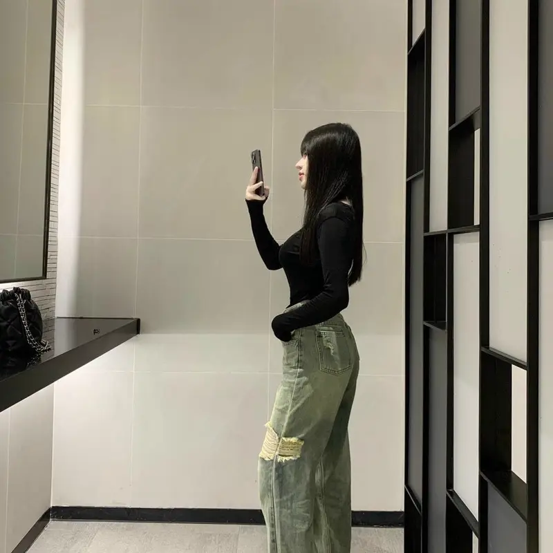 Quần jean ống suông màu bụi dành cho các chị nấm lùn (95cm) 1