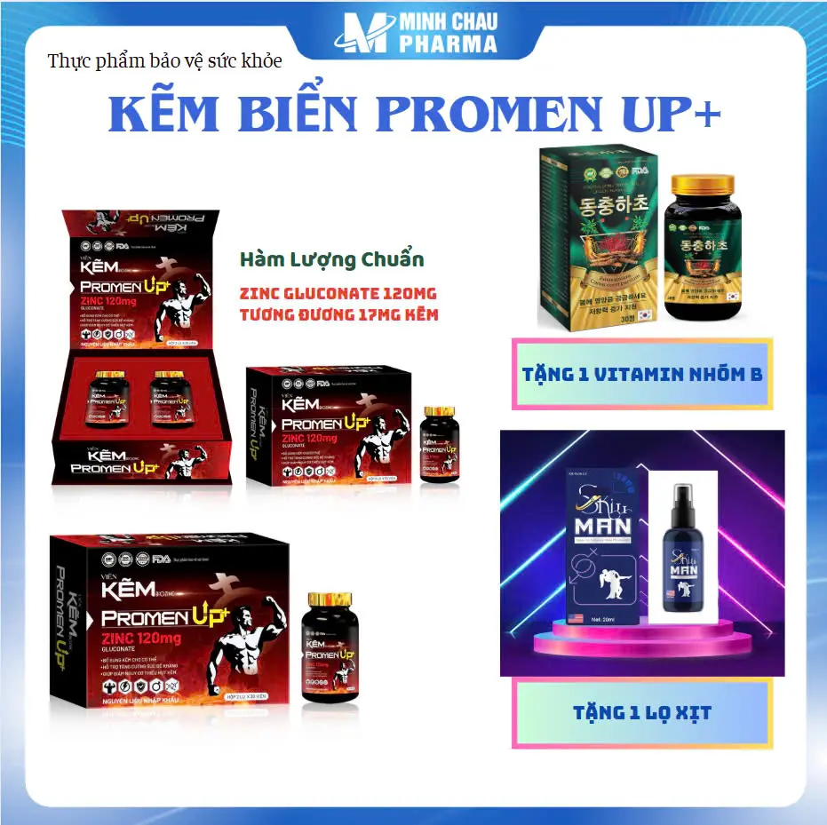 (TẶNG 1 xịt + 1 vitamin nhóm B) khi mua Kẽm Promen Up+ Chính Hãng Bổ Sung Kẽm Biozinc, hỗ trợ nâng cao sức đề kháng, hỗ trợ sức khỏe cho người trưởng thành - Hộp 2 Lọ X30 Viên