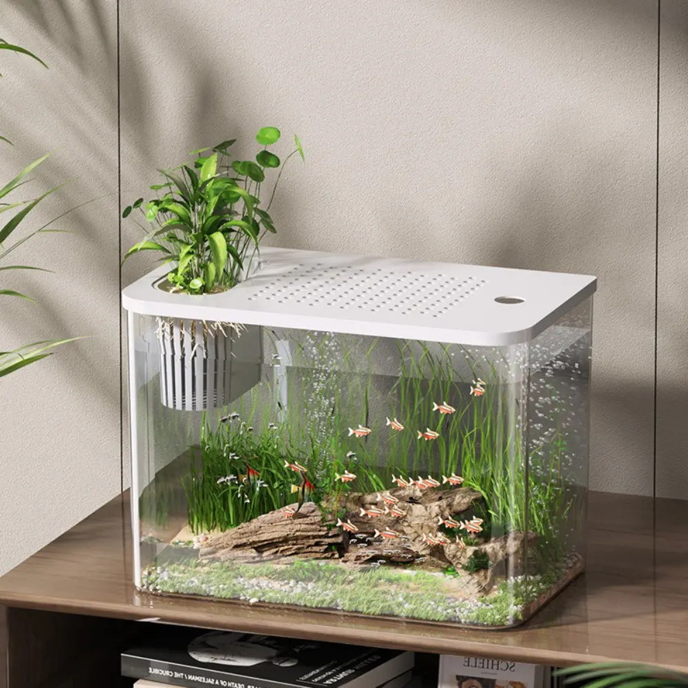 New PET+ABS Fish Tank Transparent with Lid Turtle Tank Hydroponic Tank Drop Resistant Aquarium Home
