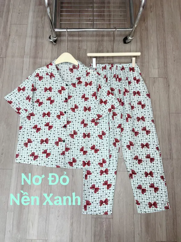 Set bộ tay ngắn quần dài in hình họa tiết dễ thương, bộ ngủ tay ngắn quần dài chất liệu xốp sọc freesize từ 40 - 65 kg cho nữ 5