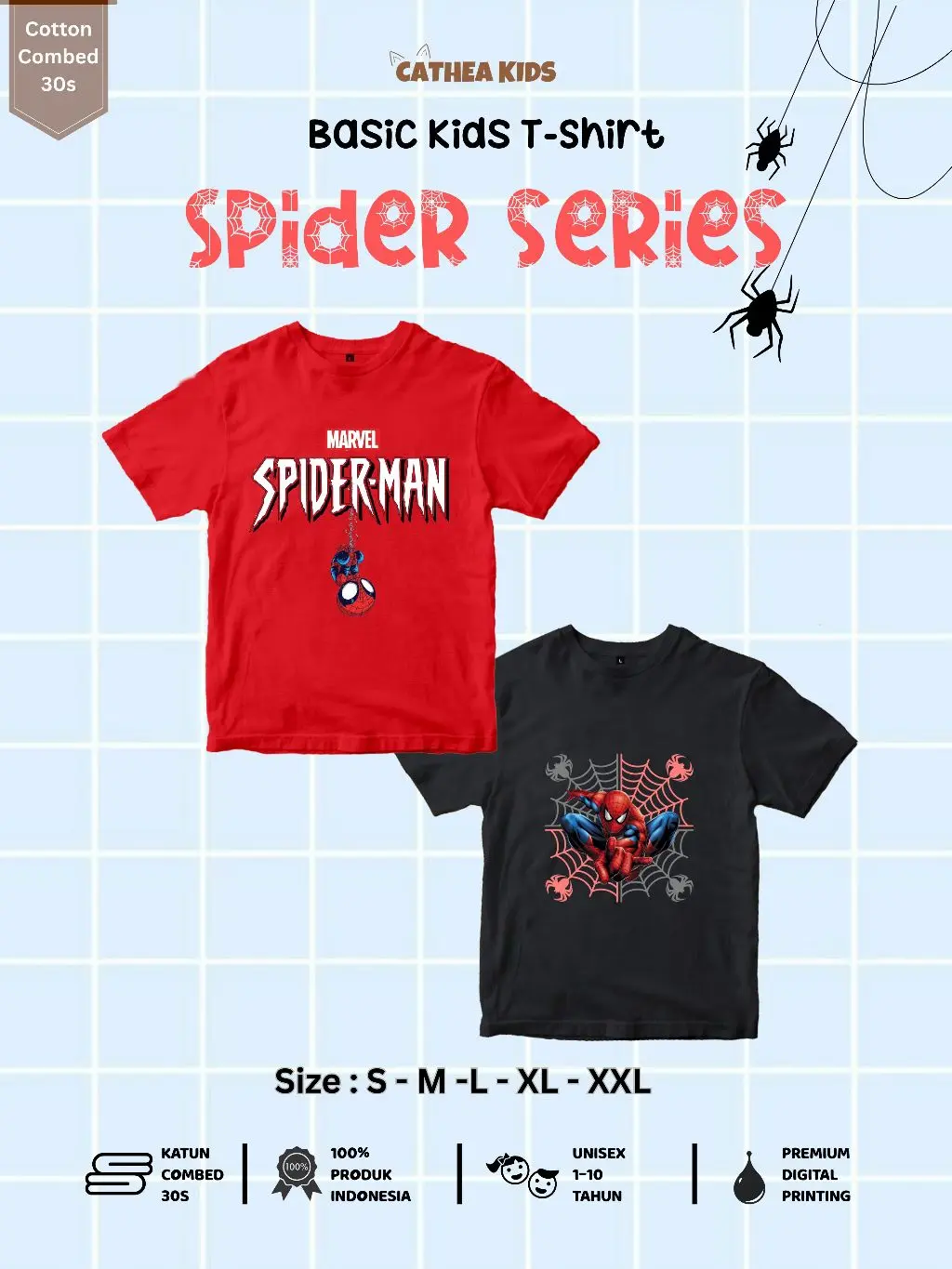 CATHEA KIDS SPIDER KAOS ANAK UNISEX CEWEK COWOK 1-10TAHUN MOTIF KARTUN DAN GAME KEKINIAN