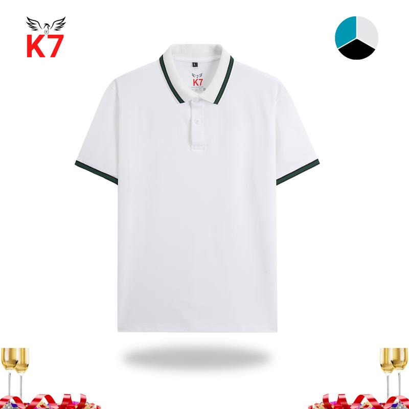 Áo Polo Viền Xanh K7, Vải Cotton Cá Sấu Thoáng Mát Menswear Top Áo Thun Ngắn Tay Shirt Cộc Tay Có Cổ Tay Ngắn