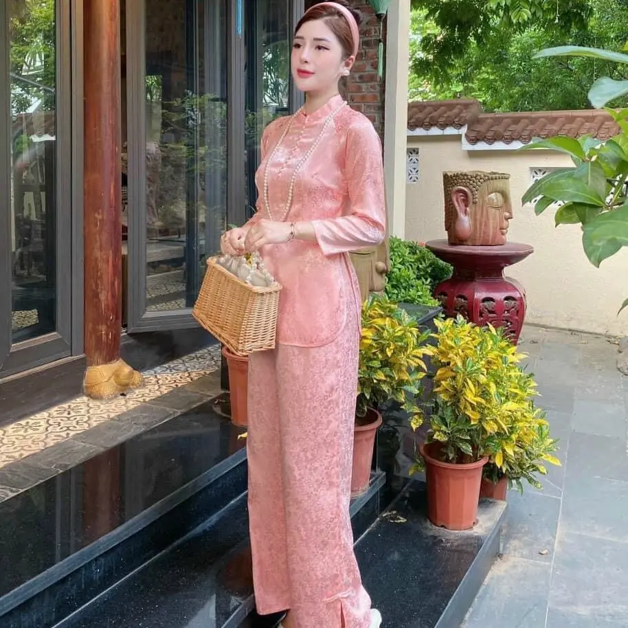 Sét bộ lam mặc Đi chùa thời trang nữ chất gấm cao cấp tay dài Đính ngọc mix quần ống rộng mẫu thiết kế thanh lịch sang chảnh