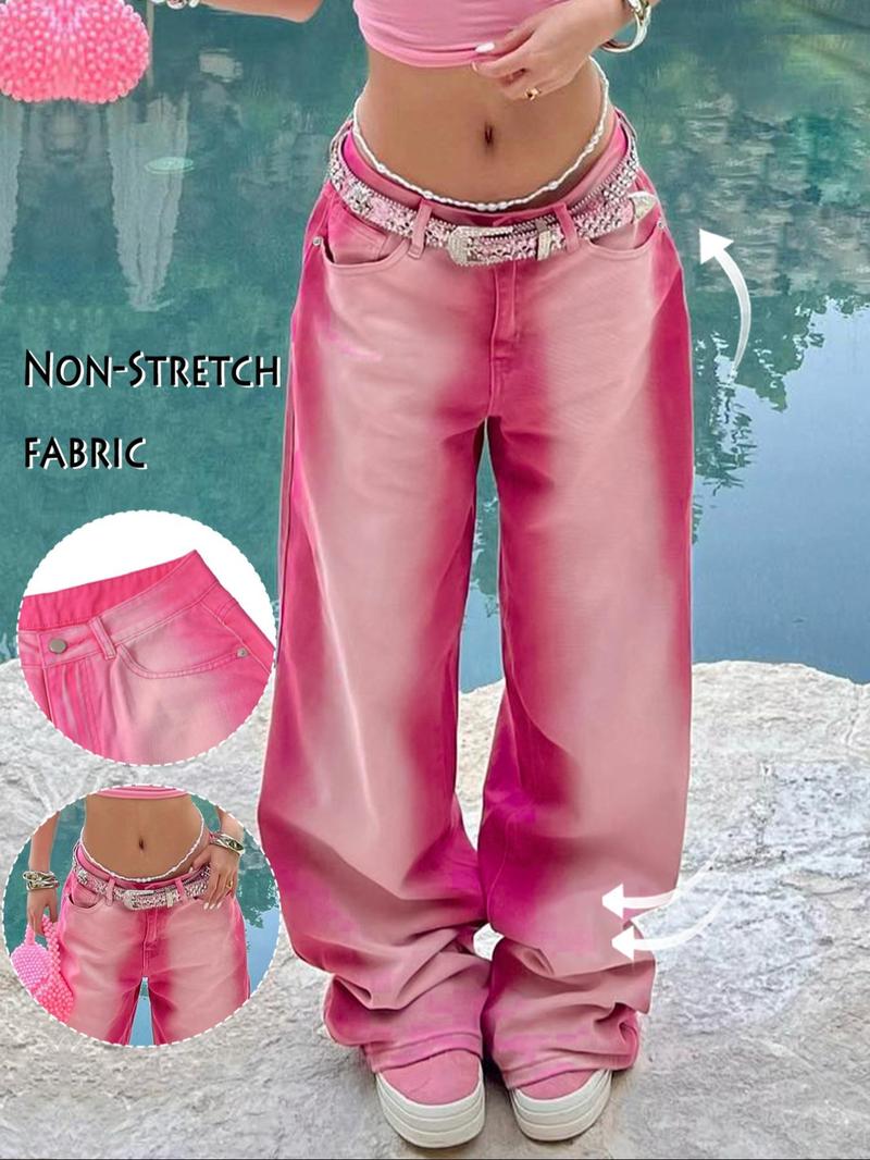 Product Introduction of Women's Ombre Print Pocket Flare Leg Jeans, Street Fashion Casual Denim Trousers for Daily Wear, Ladies Bottoms for Fall & Winter 1