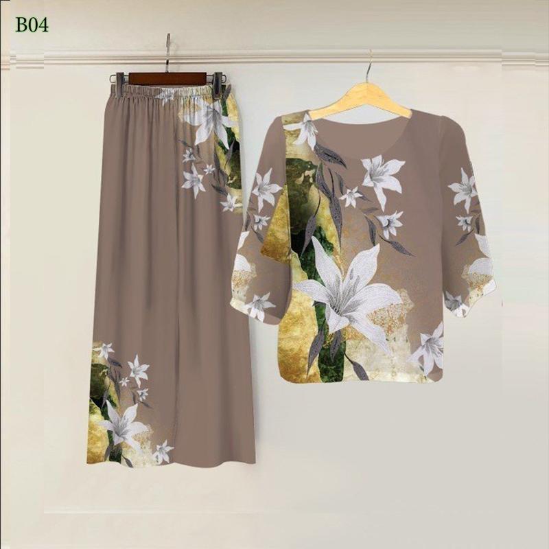 T25-Đồ bộ Lụa Cao cấp mềm mịn mặc thoải mái lắm ạ Nữ Women Voi Áo Top Polo Sen Kem Hoa Sen Quần Ngủ Áo ngủ Pijama