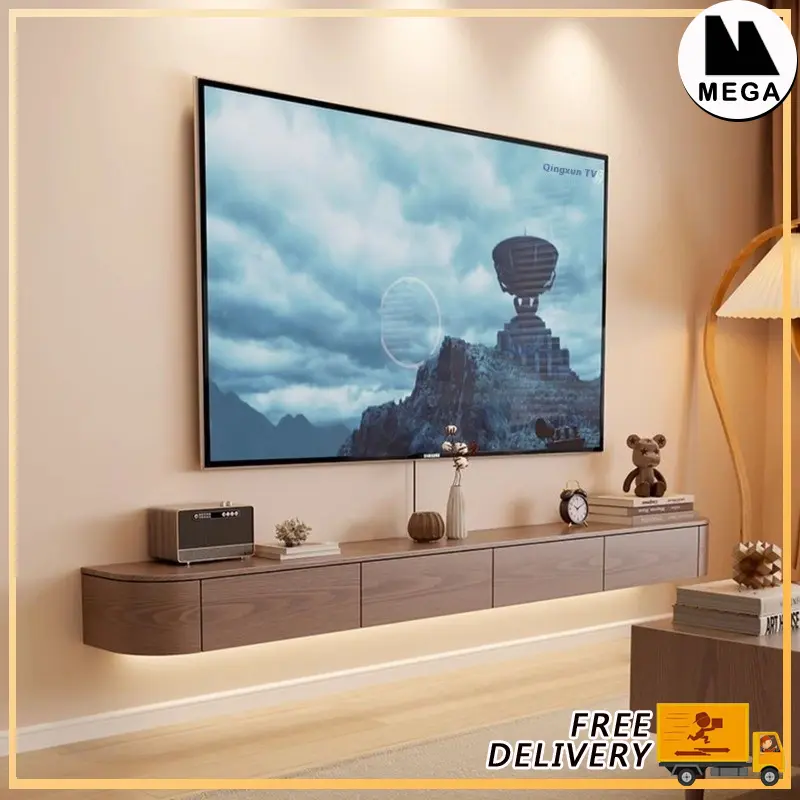 Suspended Rock Panel TV Cabinet Living Room Household Solid Wood TV Console Simple Hanging Storage Cabinet
