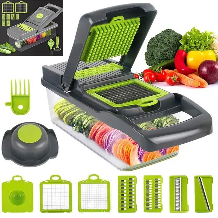 Bộ Dụng Cụ Nạo Rau Củ Quả Đa Năng 14 IN 1 Tiện Dụng, Dụng Cụ Thái Lát Rau củ Kèm Hộp Và Nắp Siêu Tiện Lợi 0