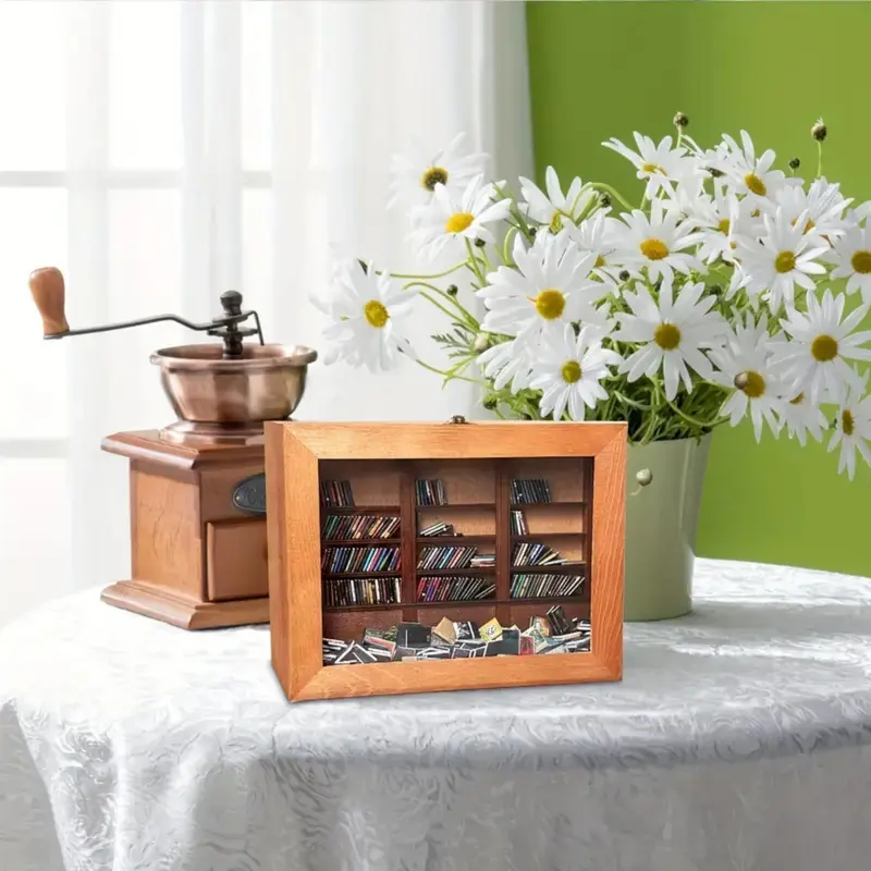 Wooden Book Shelf with 200pcs Miniature Books, 1 Count Decorative Bookshelf Statue, Home Decor for Book Lovers, Miniature Library, Office Decor Mini Bookshelf 7