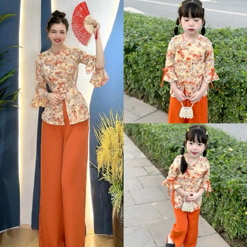 một set bà ba cổ tròn tay loe cho bé quần ống suông Ống  xuong Ống Loe