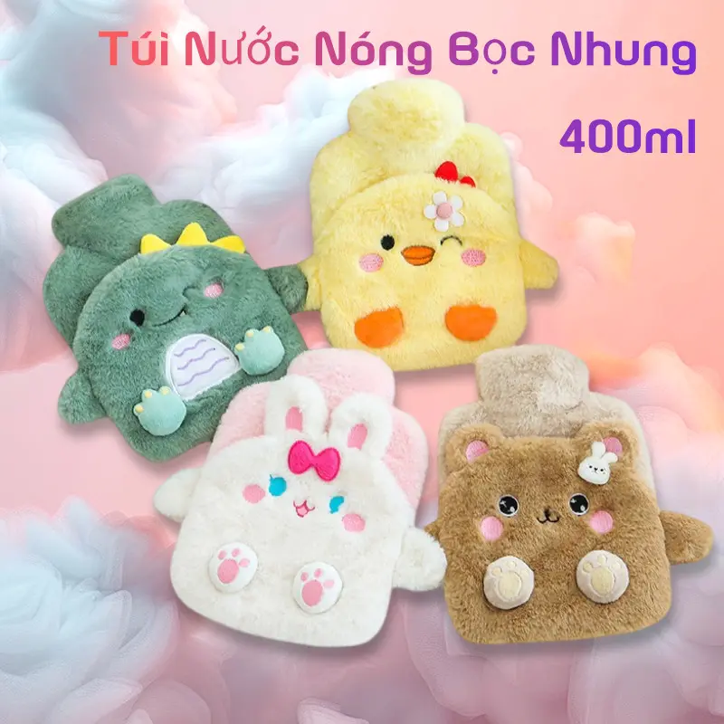 PVC 400ML Túi Sưởi Hình Dạng Hoạt Hình Túi Chườm Bụng Kinh Vải Nhung Dày Túi Chườm Nóng Lạnh Nóng Lạnh Đa Năng