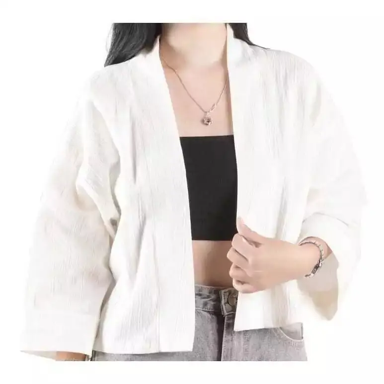 Outer Wanita Crop Lengan 3/4 Outer Kiyowo Cardi Crop Linen Crinkle Belia Outer Crop Baju Cardigan Blazer Wanita kemeja 3⁄4 Atasan Kardigan Oversize Simple Casual Nyaman Basic kondangan korean style Fit 2