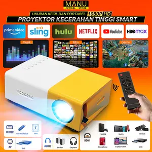 MANU OFFICALSTORE  New 2024 Proyektor Mini YG300 Proyektor Mini LED Portabel hp Mini Home Theater Proyektor Mini HDMI