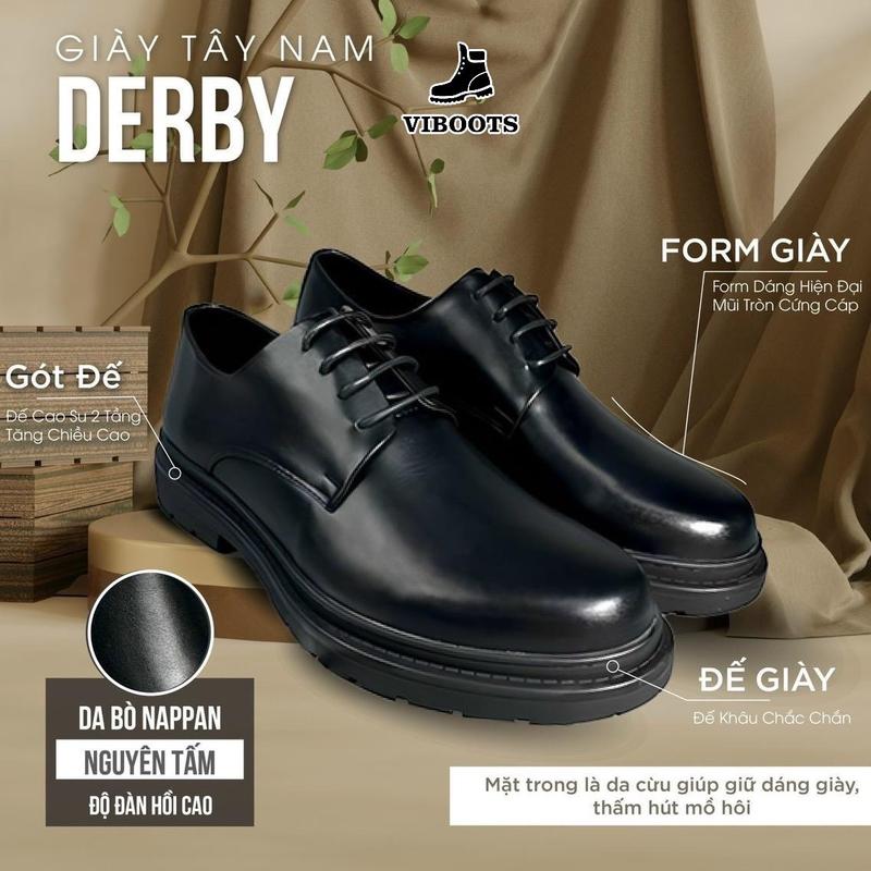 Giày Modern Derby Da Bò Nappan Mũi Tròn Đế Cao Su Khâu Viền Đế, Giày Tây Nam Derby Da Thật Kiểu Dáng Công Sở Hiện Đại (MD01)