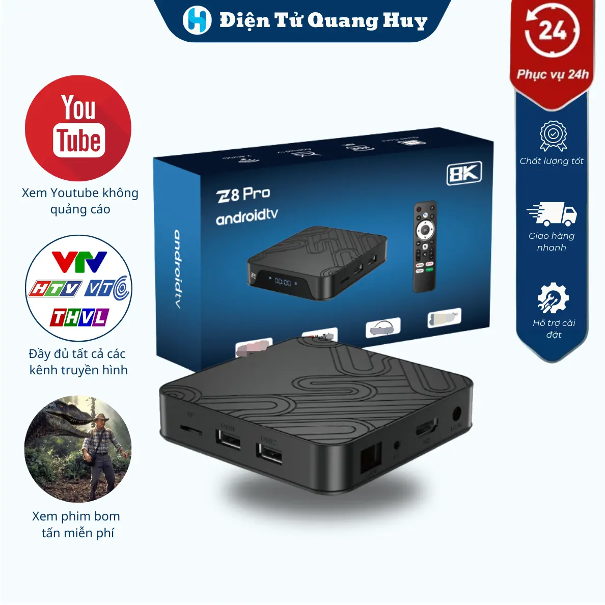 [Ram 4GB/32GB] Box TiVi Android Z8 Pro - Điều Khiển Giọng Nói - Kết Nối Wifi - Android 12 - Chất Lượng 4K đầu box