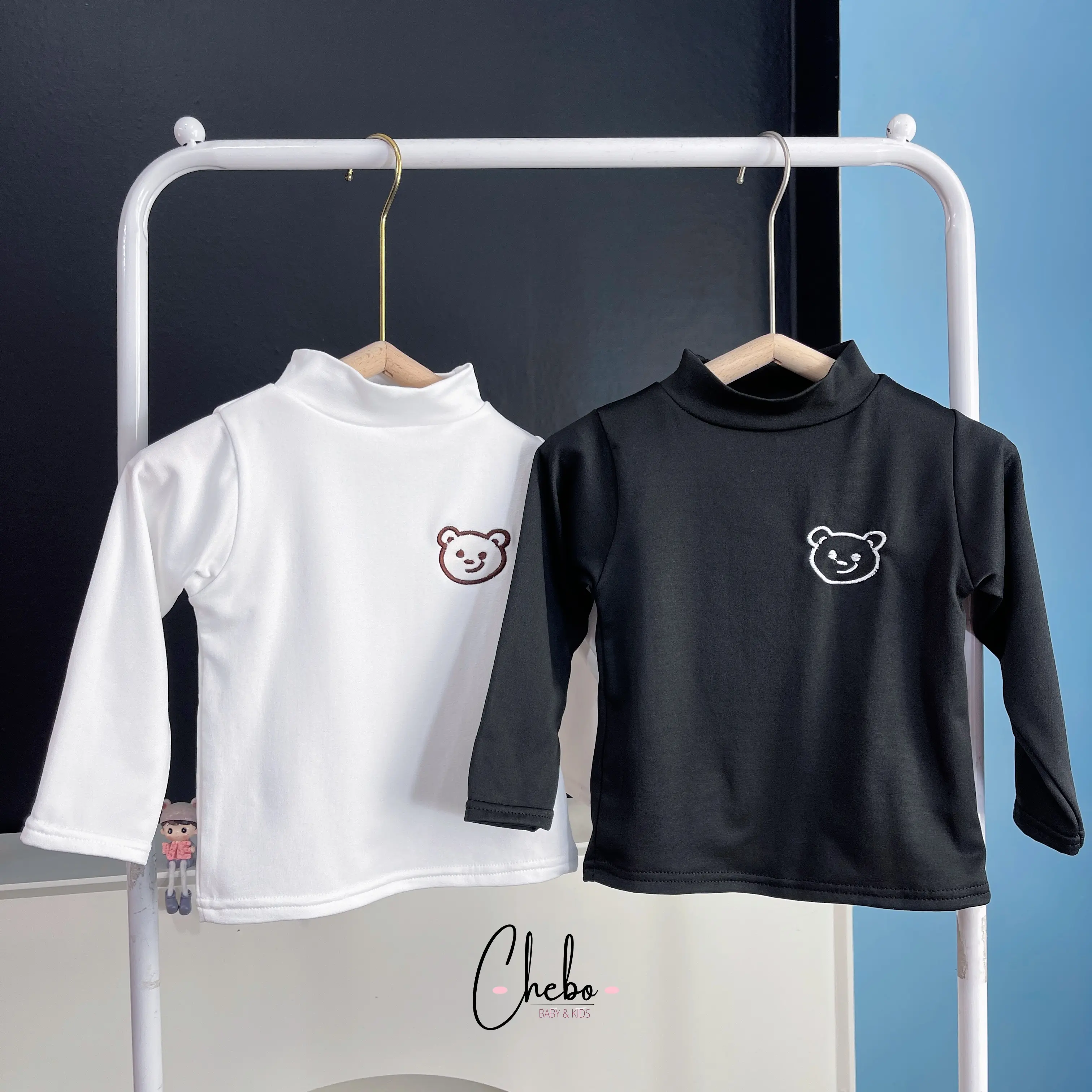Combo 2 áo giữ nhiệt lót lông thêu gấu cho bé trai bé gái, phong cách Hàn Quốc siêu ấm co giãn tốt áo giữ ấm dài tay mặc mùa đông- Chebokis