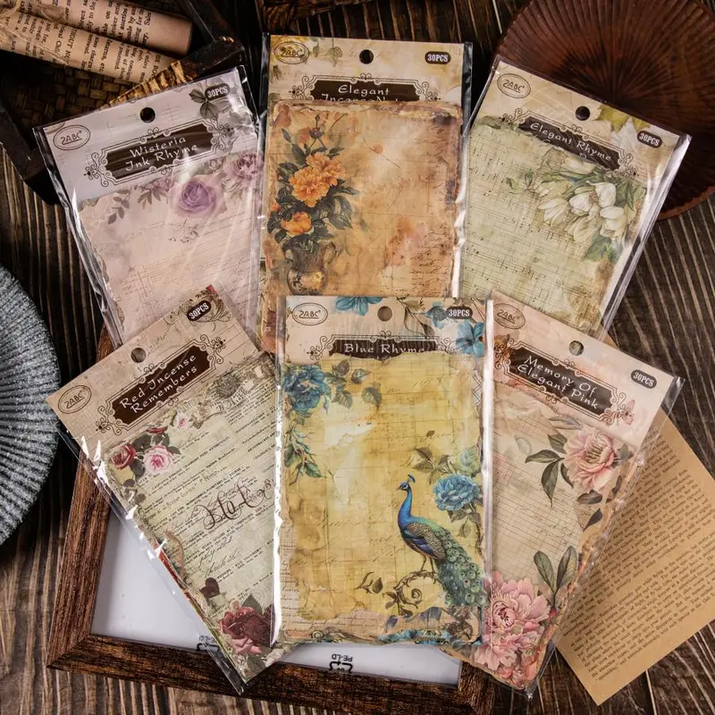Vintage Flower Pattern Decorative Paper, 1/6 Packs Scrapbooking & Journal Making Material Paper, Diy Decorative Paper for Scrapbooking & Journal Making 8