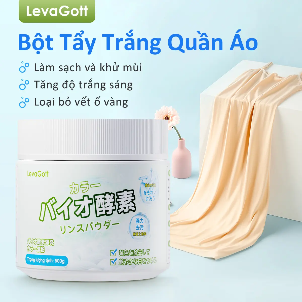 Bột Tẩy Trắng Leva Gott Sinh Học 500g+25g - Đánh Bay Vết Bẩn, Khử Ố Vàng, Làm Sạch Quần Áo & Giày Dép, An Toàn Cho Da! bột  giặt nước  tẩy  nhà  vệ  sinh