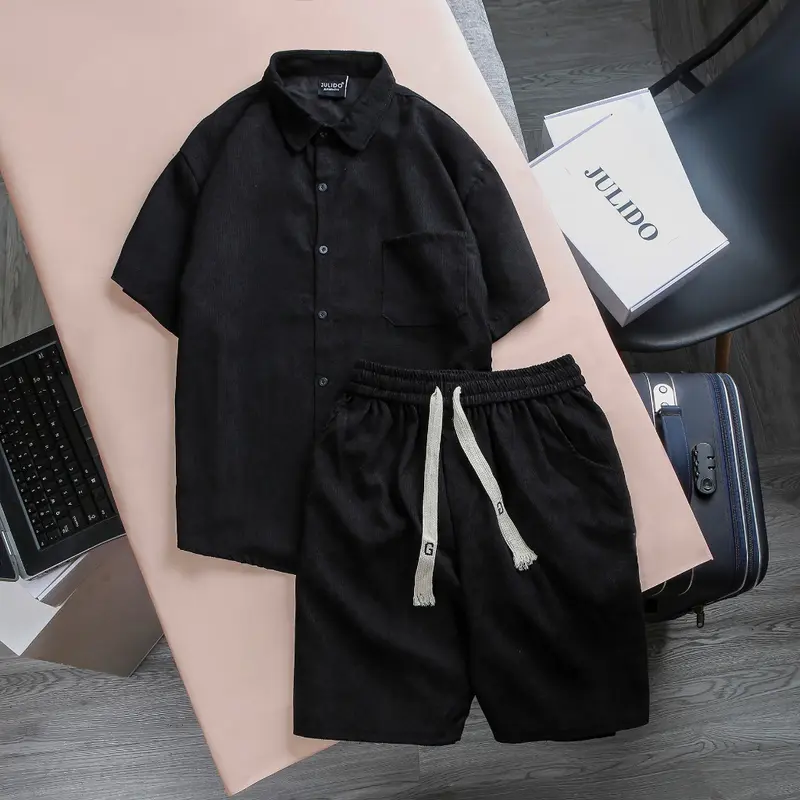 Bộ quần áo cộc tay chất liệu nhung tăm JULIDO Nam Menswear Sơ Mi Bi 2