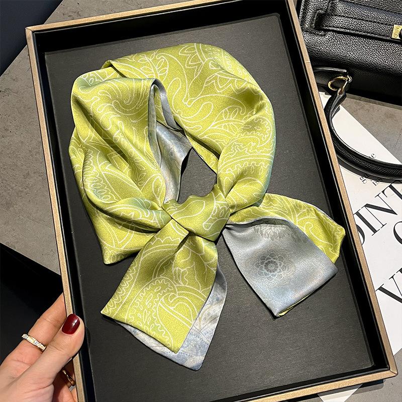 Double-Layer Long Silk Scarf Ribbon 100% Mulberry Silk All-Match Scarf ...