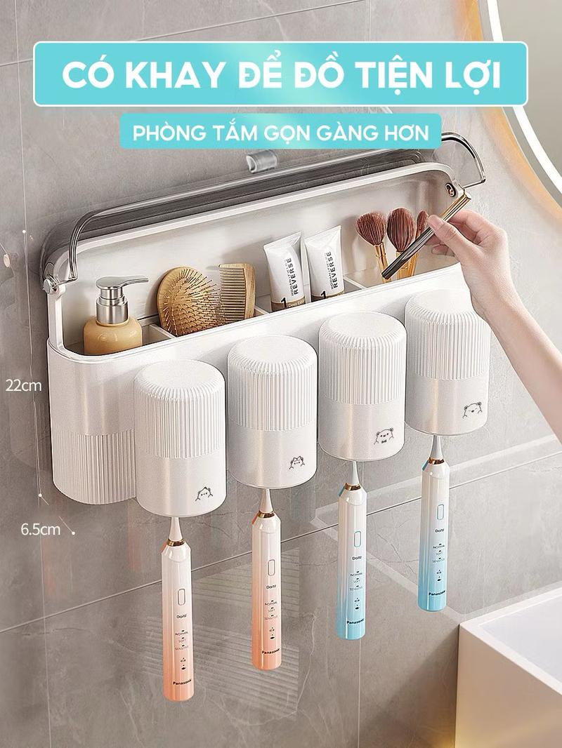 Product Introduction of Kệ để bàn chải đánh răng cao cấp Velar dán tường kèm cốc có giá để đồ nắp đậy trong suốt chống bụi - VELAR05 Đựng Bàn Chải Nhà Tắm 2