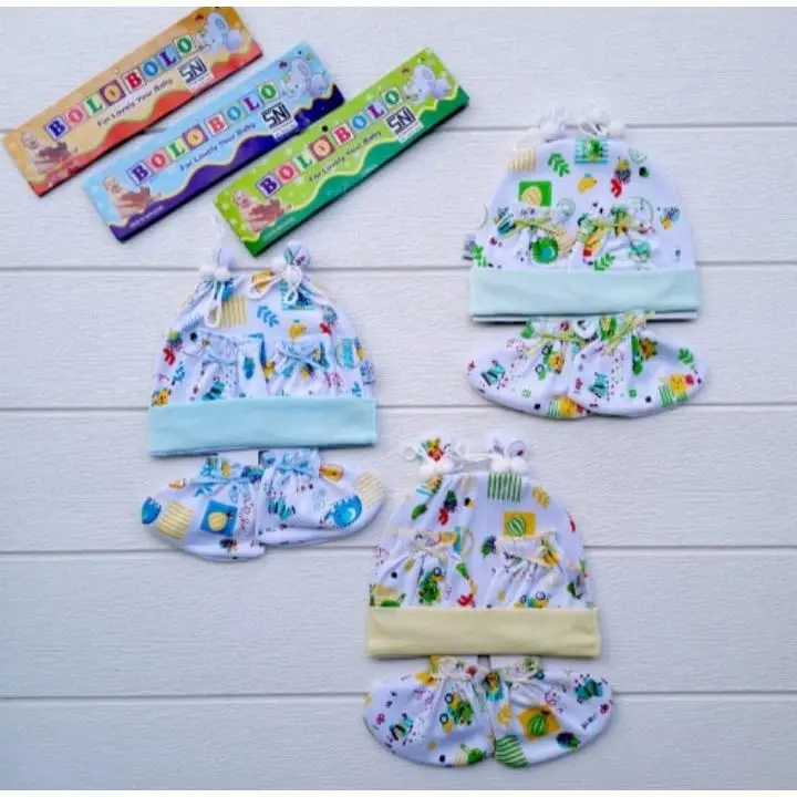 PROMO 3 Set Topi Bayi Warna Motif Topi Sarung Tangan Kaos Kaki Bayi Putih Warna 5